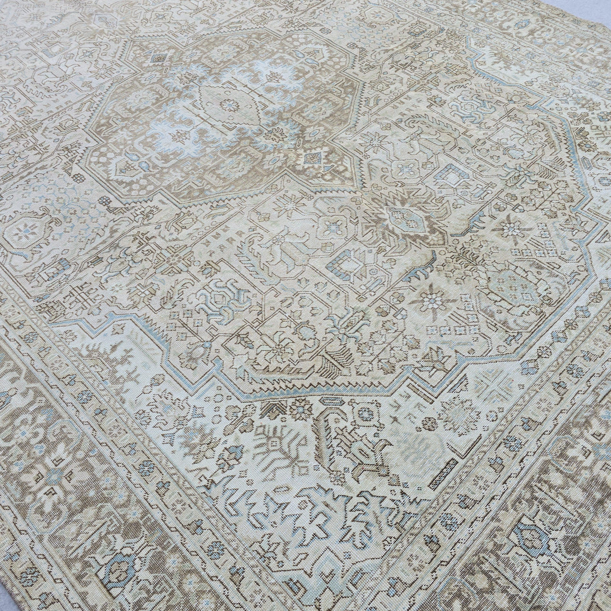 9x12 Oversize Vintage Oushak Rug: 9.5x12.5 ft, Hand-Knotted Wool, Muted Beige