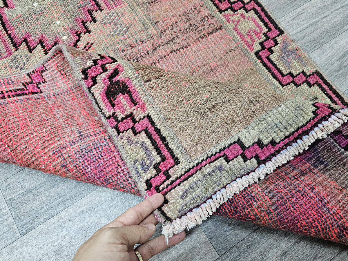 Vintage Wool Runner Rug: 2.5x12.45 ft, Muted Pastel Oriental Hallway Rug