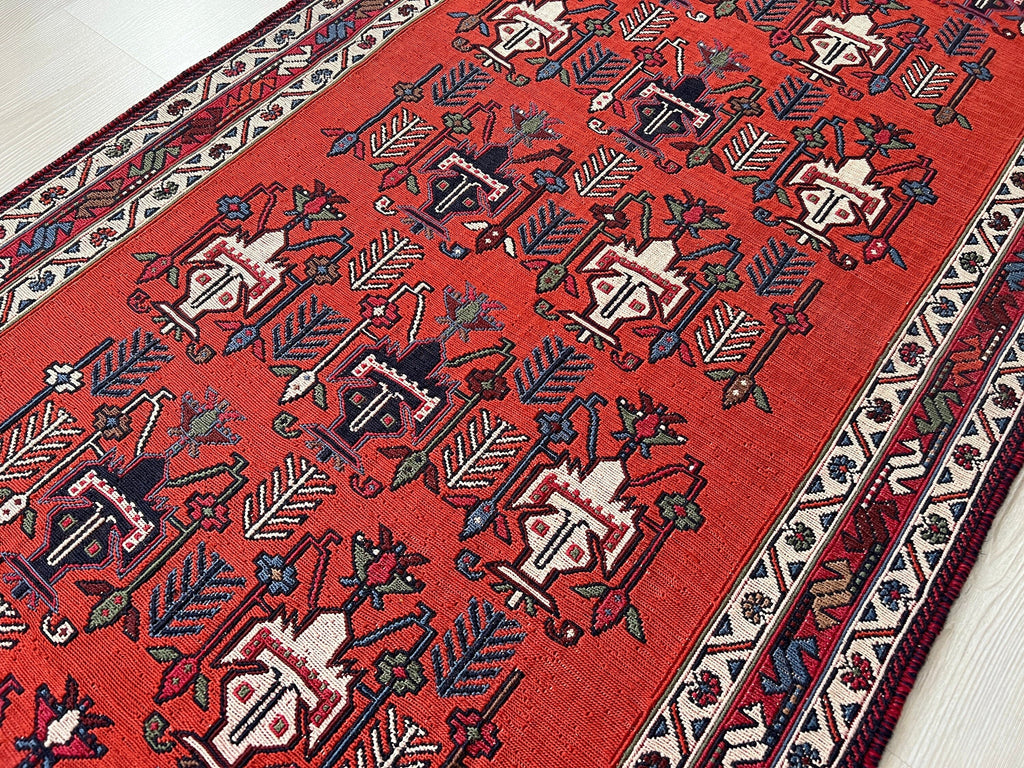 Antique Avşar Soumak Rug Runner: 3x9 Vintage Wool Hallway Rug