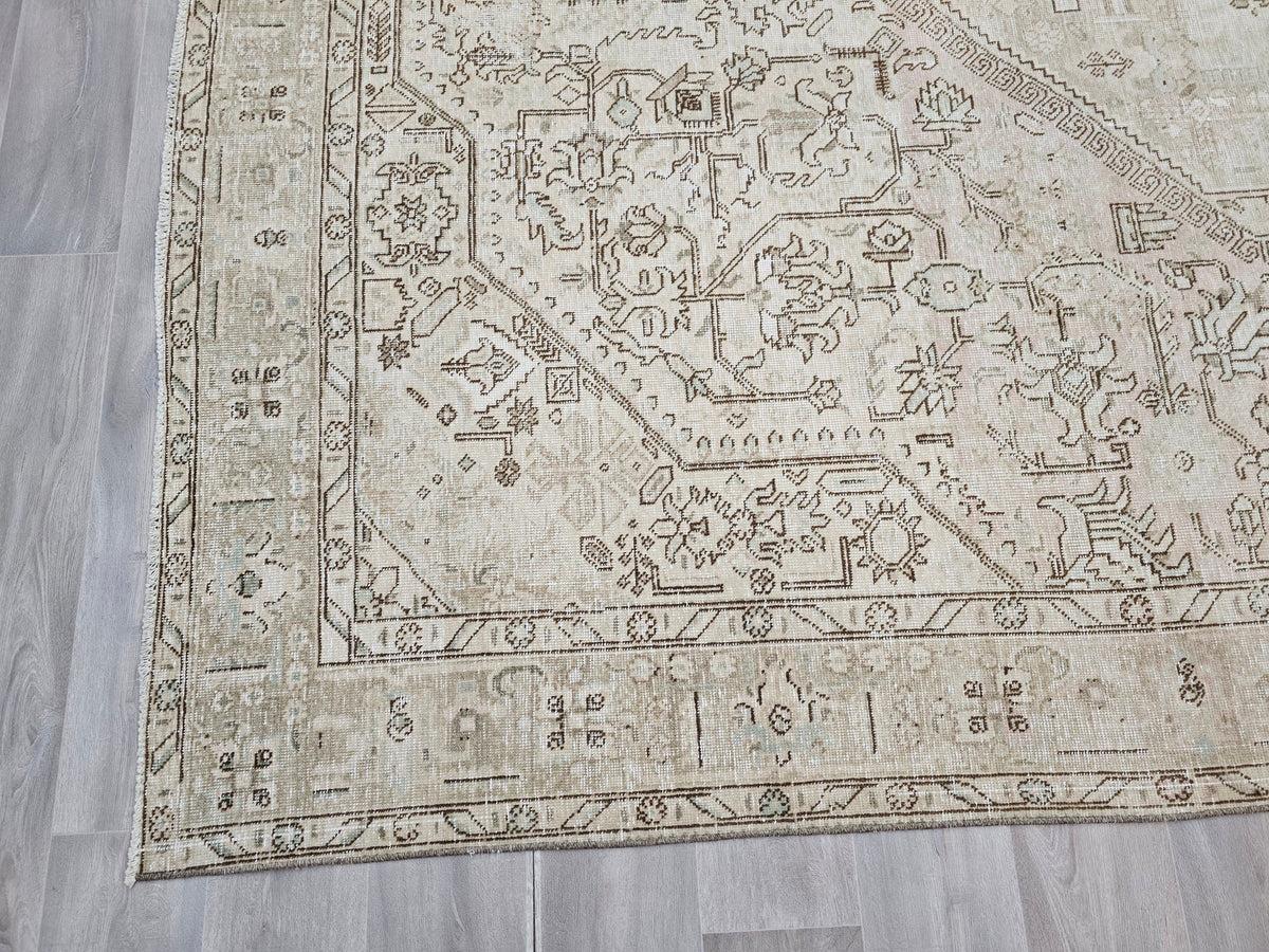 10x12 Vintage Hand-Knotted Turkish Rug: Neutral Anatolian Design