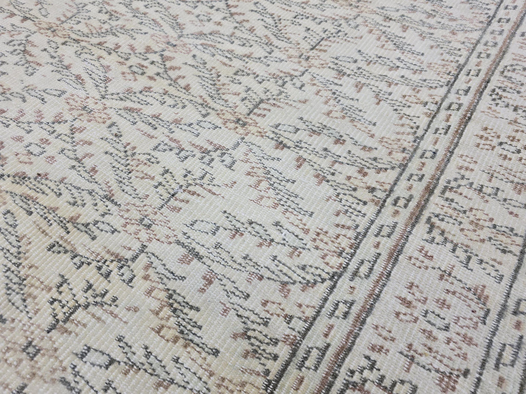 6x9 Vintage Turkish Oushak Rug: Handmade Wool Ivory Beige Carpet