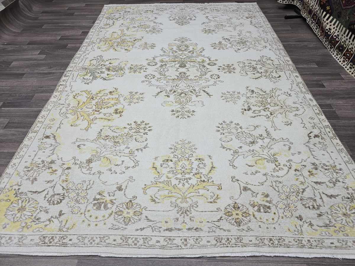 Vintage Rug 7x10 Oushak Rug Ivory Turkish Rug Handmade Wool Carpet Neutral Muted Area Rug For Living Room Bedroom Boho Home Decor