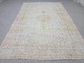 Turkish Wool Rug 7x10, Ivory Cream Medallion, Distressed Neutral Carpet