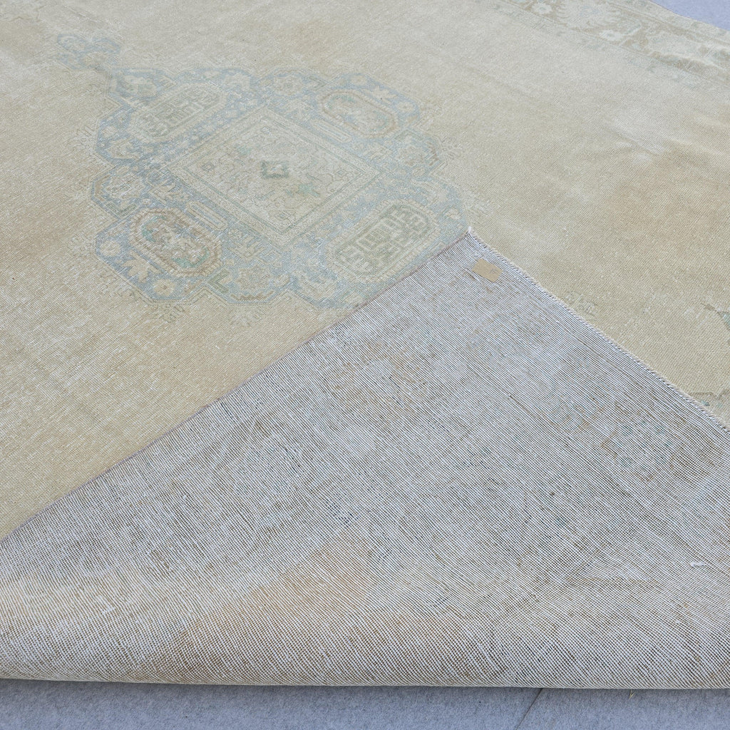 9x12 Turkish Rug Muted Blue Cream Beige Anatolian Area Rug Bedroom Scandinavian Decor