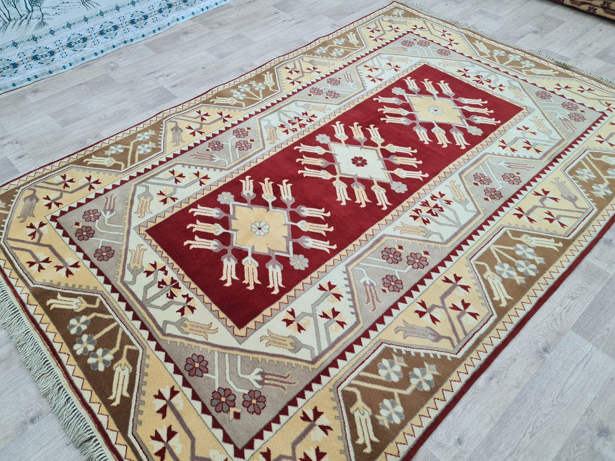 Hand Knotted Wool Oushak Rug: 6x9 Vintage Turkish Carpet