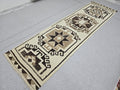 Vintage Anatolian Wool Runner, Hand-Knotted Tree of Life, Cream Brown Boho Hallway Rug