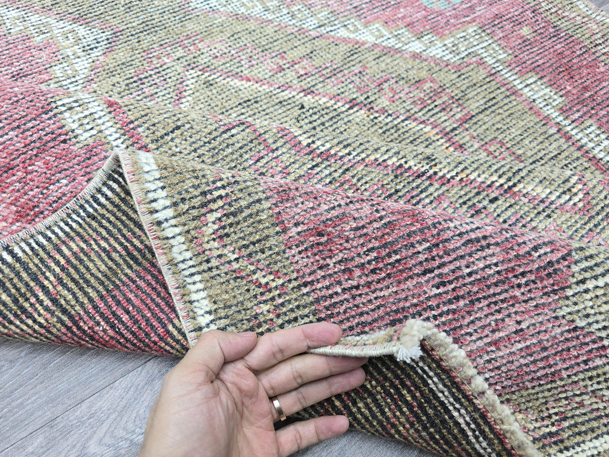 Vintage Turkish Oushak Runner Rug: Hand-Knotted Wool Hallway Rug