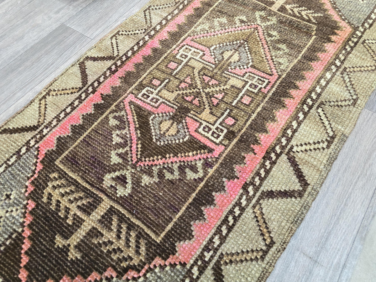 Vintage Turkish Oushak Rug: 20x39 Boho Earthy Entryway Mat