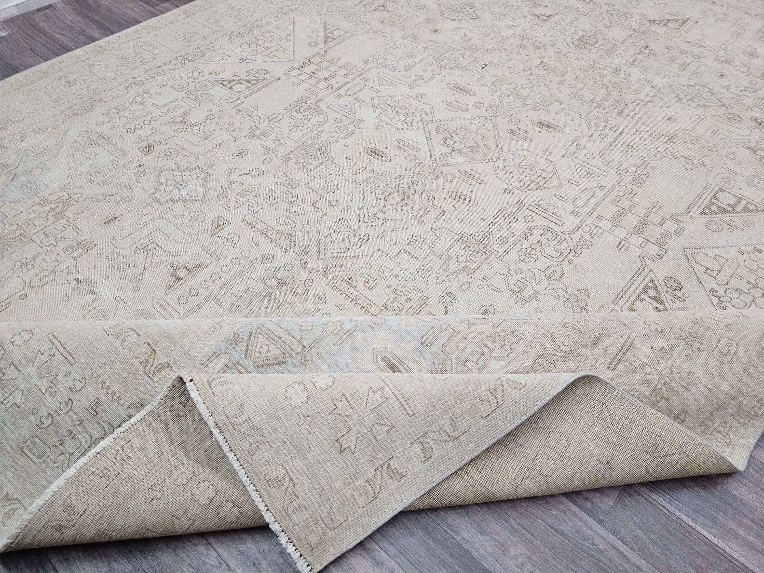 Oversize Hand Knotted Wool Rug: Vintage Heriz Design, 9.40x12.30 ft