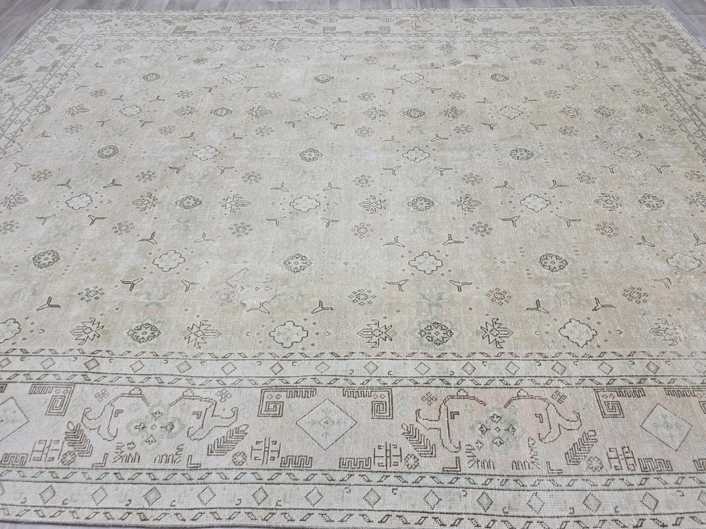 9x12 Antique Turkish Area Rug - Handmade Wool Oushak Rug /9.40x12.60 feet