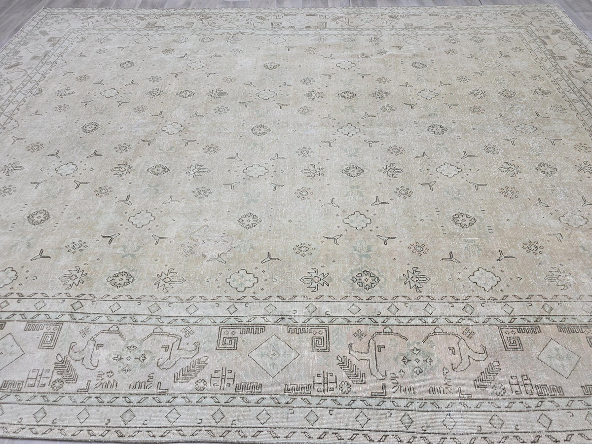 9x12 Antique Turkish Area Rug - Handmade Wool Oushak Rug /9.40x12.60 feet