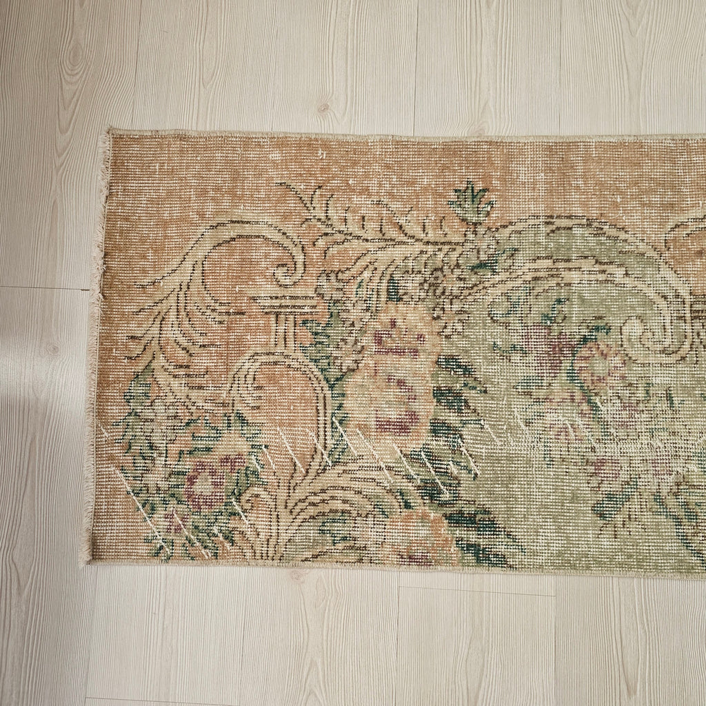 Vintage Turkish Runner Rug: Distressed Wool Aisle Rug (1'9" x 8'6")