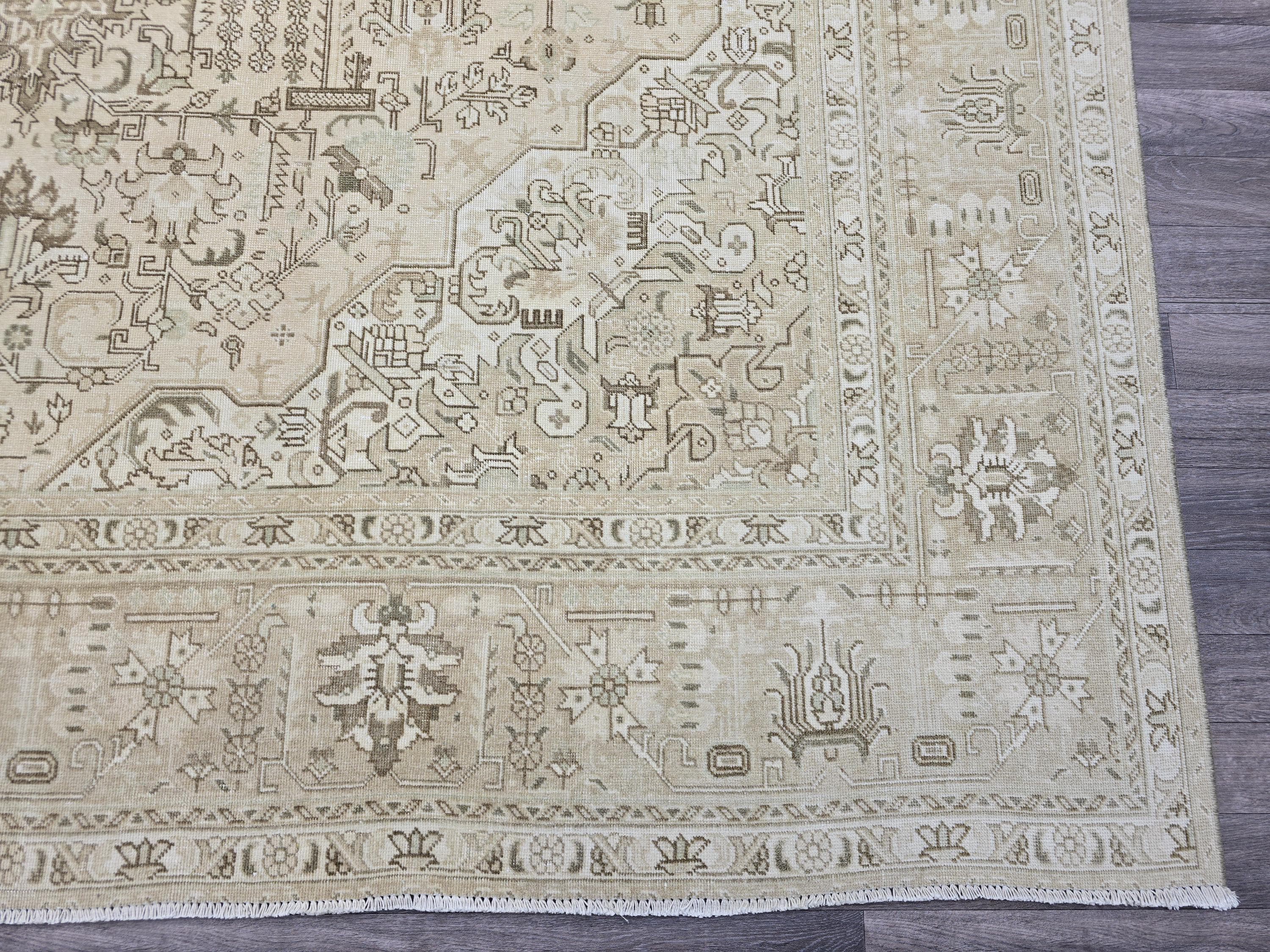 Cream Oushak Rug: 10x12 Vintage Turkish Wool Rug