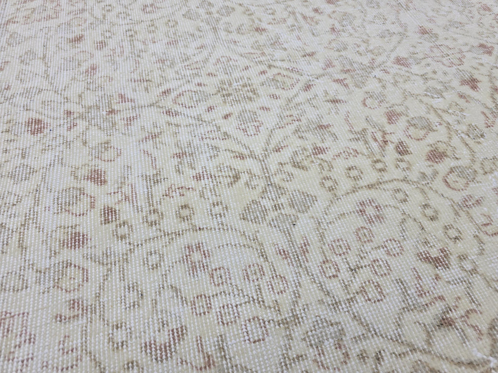 Handknotted Oushak Wool Rug 7x10, Cream Terracotta Floral Turkish Carpet