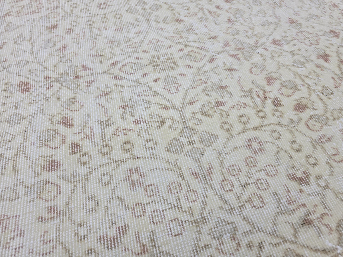 Handknotted Oushak Wool Rug 7x10, Cream Terracotta Floral Turkish Carpet