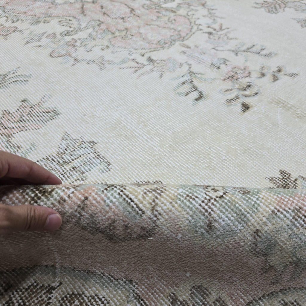 6x9 Vintage Pink Oushak Rug, Wool Anatolian Carpet
