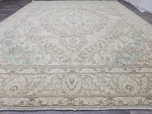 10x12 Vintage Handmade Rug Pink Blue Tan Color Neutral Palette / 9.65X12.3 feet