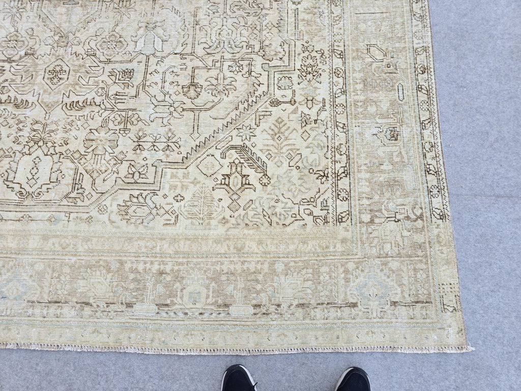 9x12 Neutral  Turkish Arean Rug Hand Knotted Vintage // 9.3x12.20 feet