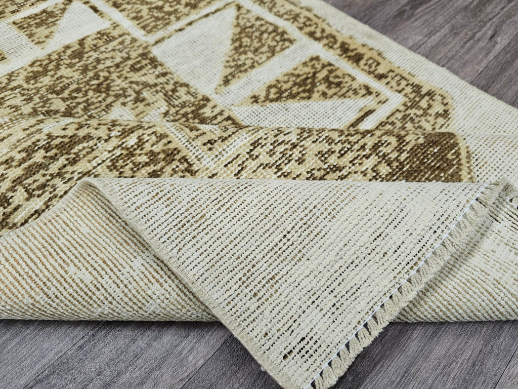 Vintage Turkish Oushak Runner Rug: 3x13 Neutral Wool Hallway Carpet