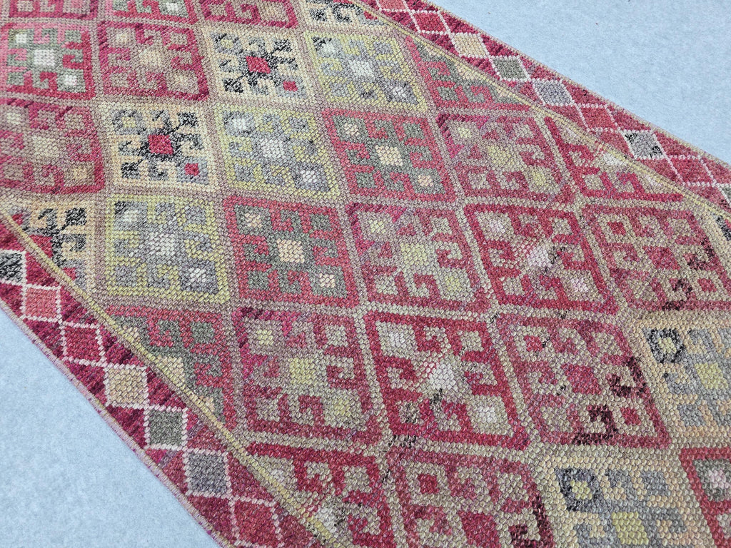 3x14 Vintage Oushak Runner Rug: Hand-Knotted Wool Turkish runner rug for Kitchen and Stairs - Long Hallway runner (2.75x14.4 ft)