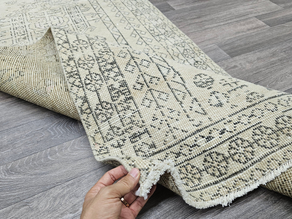 Vintage Oushak Runner Rug: 3x12 Hand-Knotted Wool Turkish Hallway Rug