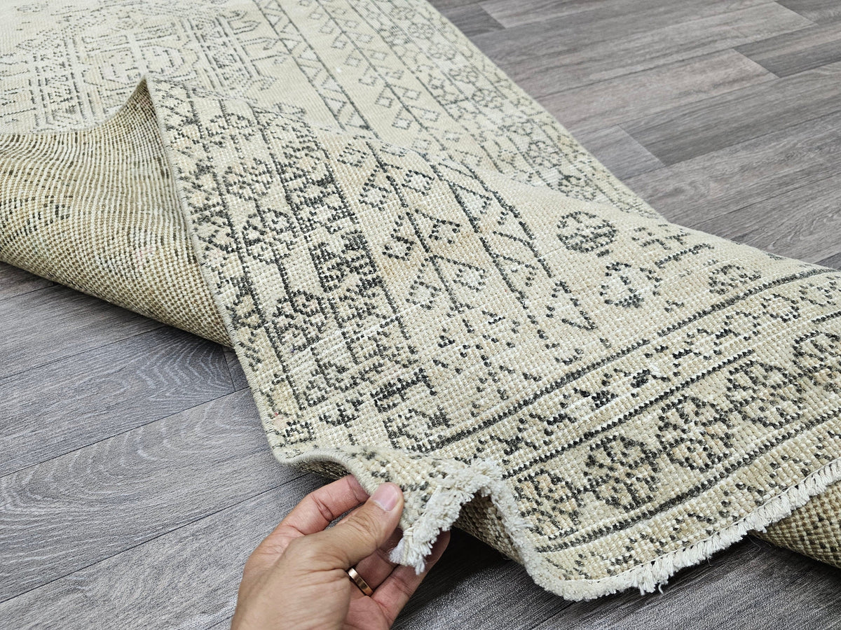 Vintage Oushak Runner Rug: 3x12 Hand-Knotted Wool Turkish Hallway Rug