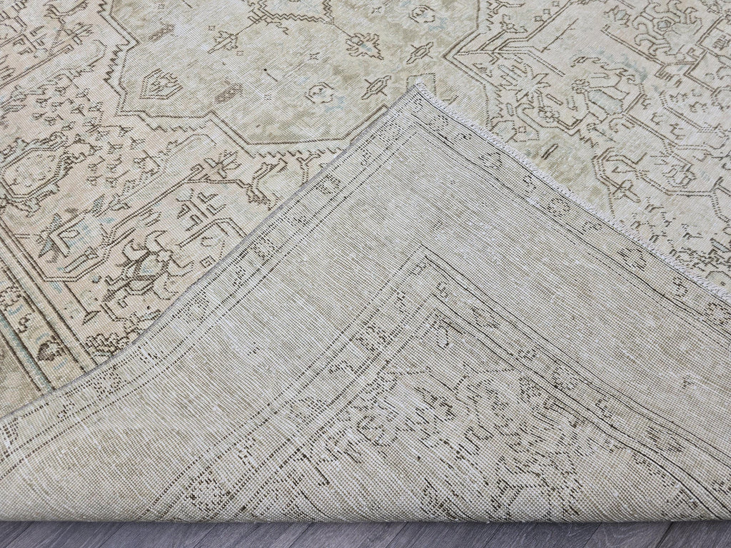 Large Vintage Oushak Rug 8x11 Neutral Beige Turkish Area Rug Living Room