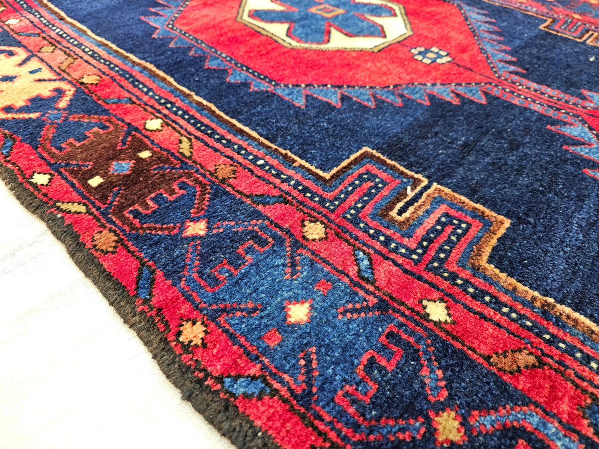 3.50x9.85 feet Traditional Wool Antique Anatolian Runner Rug Red Navy Blue