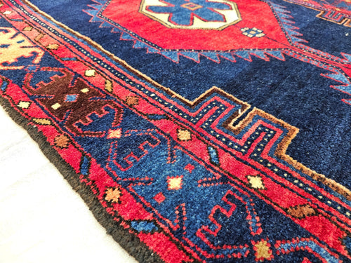 3.50x9.85 feet Traditional Wool Antique Anatolian Runner Rug Red Navy Blue