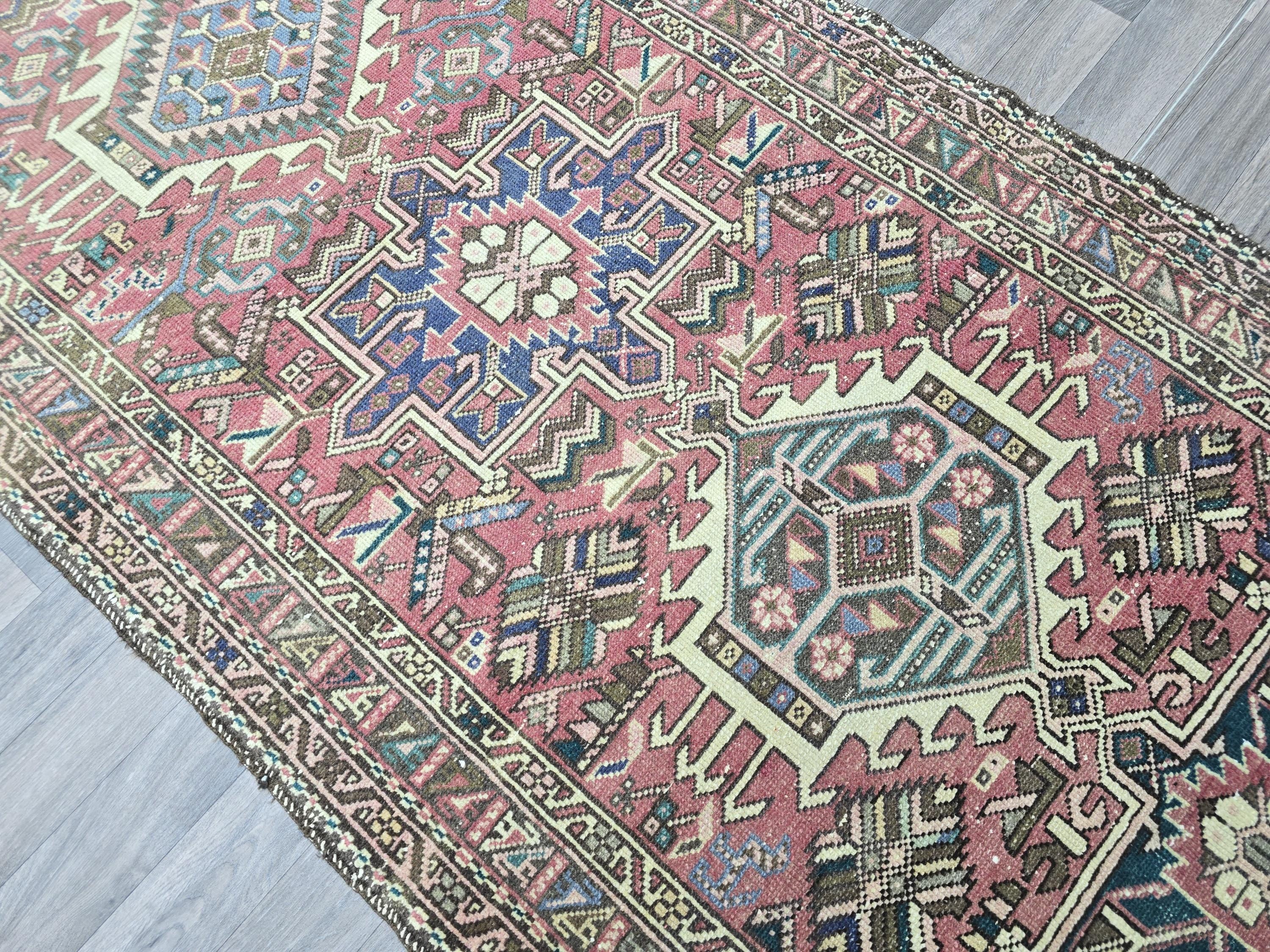 Vintage Oushak Wool Runner Rug: Hand-Knotted Turkish Hallway Carpet (3.85x12.10 ft)