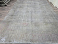 Vintage Handwoven Turkish Rug 9.5x12.5, Faded Neutral Wool Area Rug, Muted Beige Gray Large Rug, Distressed Antique Style Carpet