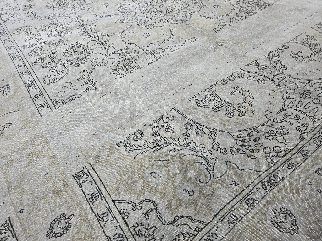 Overdyed Vintage Turkish Oushak Rug 10x12: Handwoven Wool Beige Gray Carpet