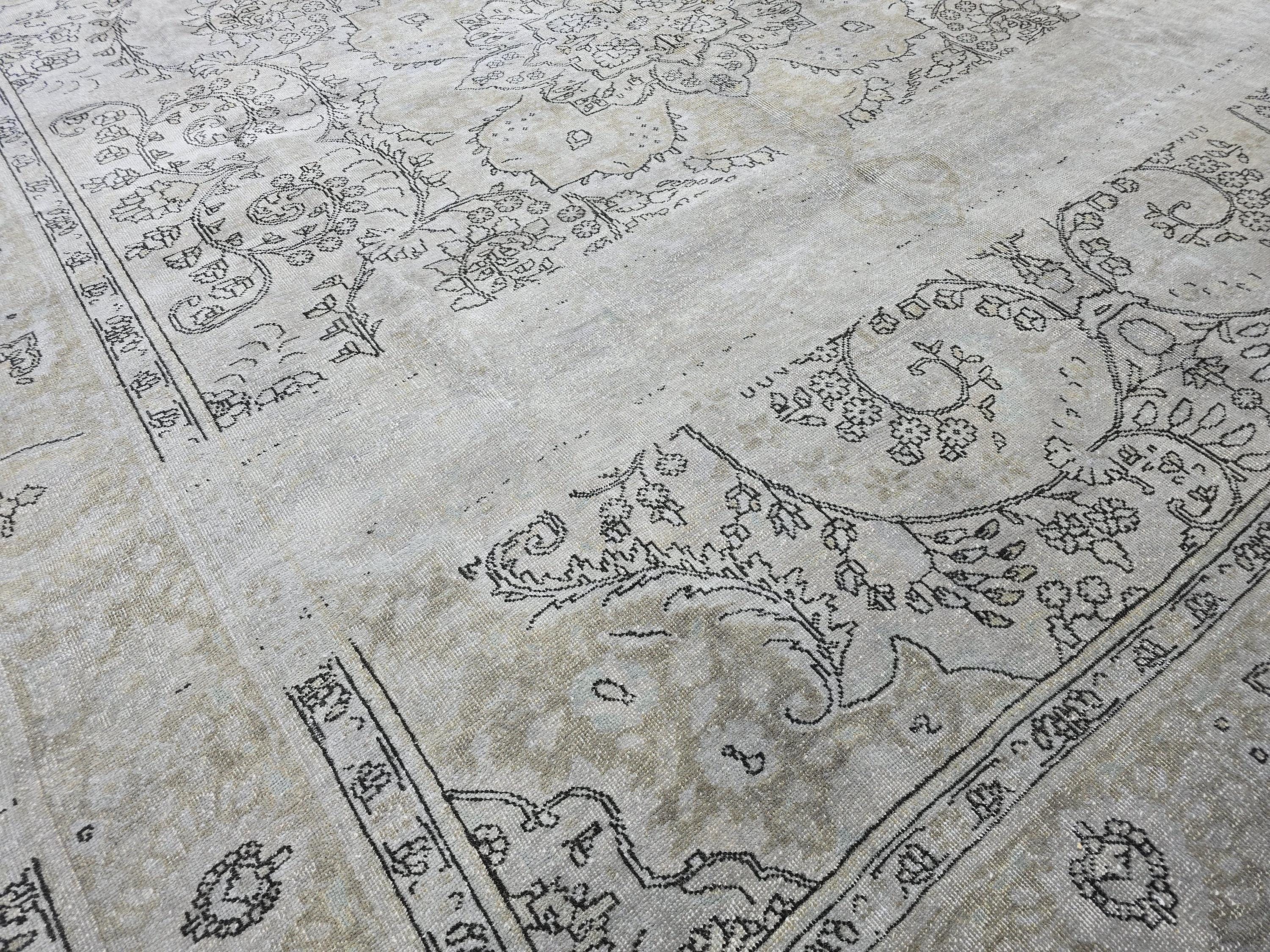 Overdyed Vintage Turkish Oushak Rug 10x12: Handwoven Wool Beige Gray Carpet