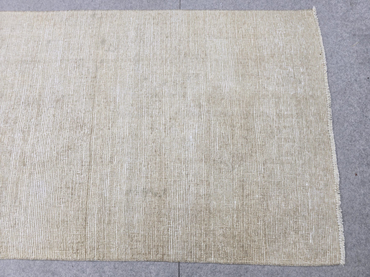 Vintage Runner Rug 3.5x11, Ivory Oushak Hallway Runner, Minimal Plain Wool Corridor Rug, Wide Cream Stair Runner for Bedroom Decor