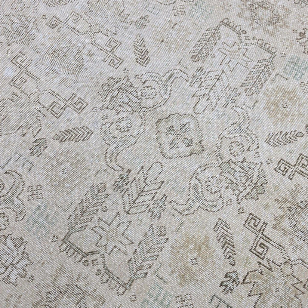Oushak Rug 9x13: Hand Knotted Wool Area Rug, Distressed Neutral Turkish Carpet (9.4x12.7 ft.)