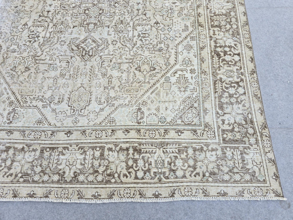 8x11 Vintage Turkish Rug, Neutral Beige Distressed Area Rug, Handwoven Large Rug