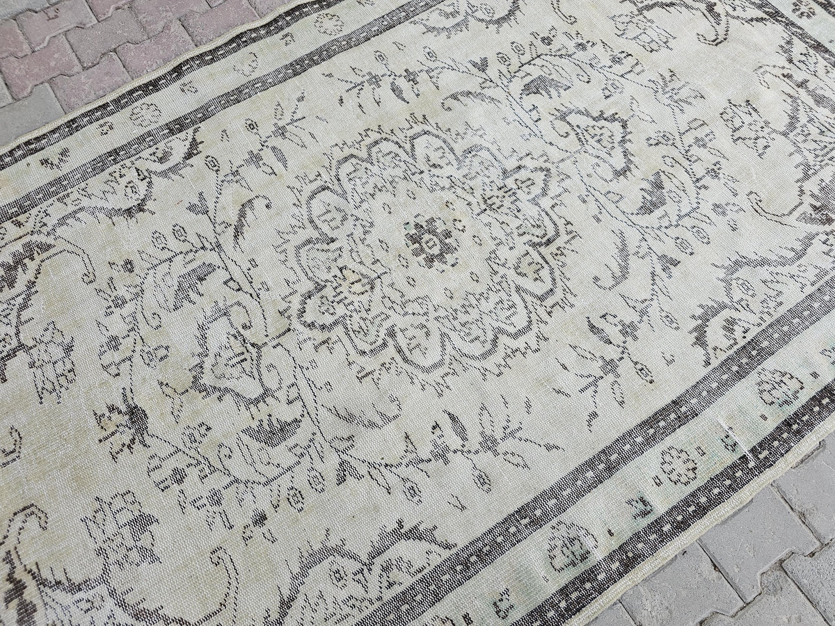6x9 Neutral Oushak Rug: Vintage Turkish Wool Area Rug
