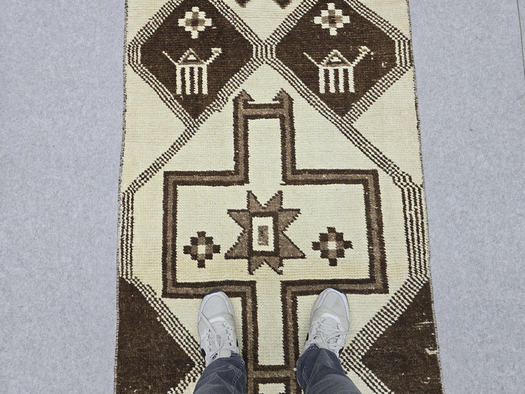 3x12 Neutral Hand Knotted Wool Turkish Runner - High Quality Muted Wool Oushak Runner for Kitchen, Hallway and Entry, Boho Decor rug runner