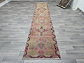 Vintage Wool Runner Rug: 2.5x12.45 ft, Muted Pastel Oriental Hallway Rug