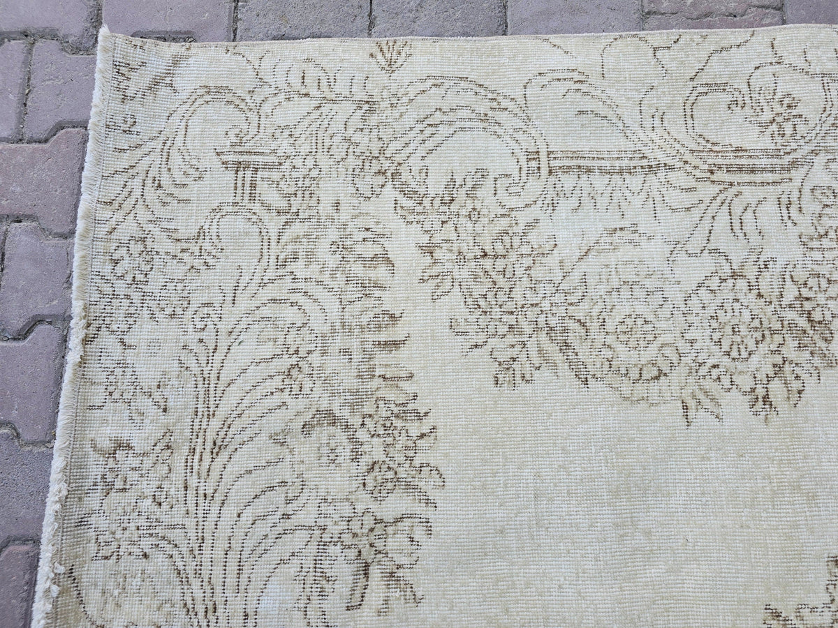 6x9 Vintage Turkish Oushak Rug: Cream Wool Area Rug