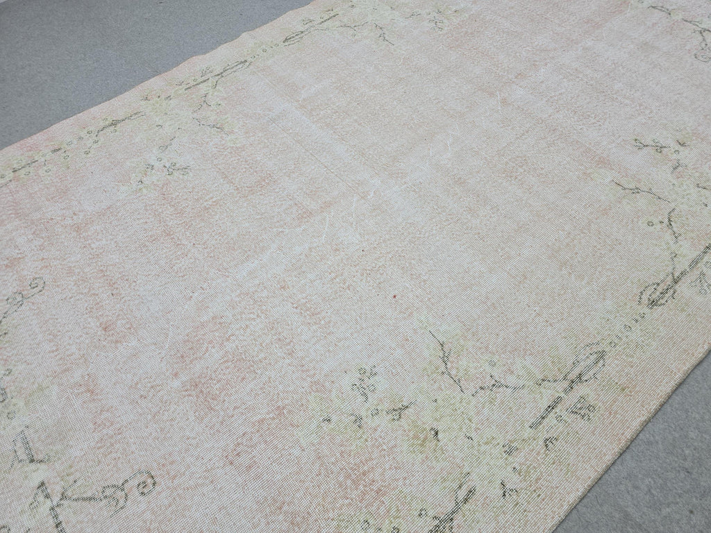 Oushak Rug 7x10, Faded Blush Pink Hand Knotted Turkish Area Rug, Muted Neutral Wool Carpet, Boho Bedroom Living Room Farmhouse Decor