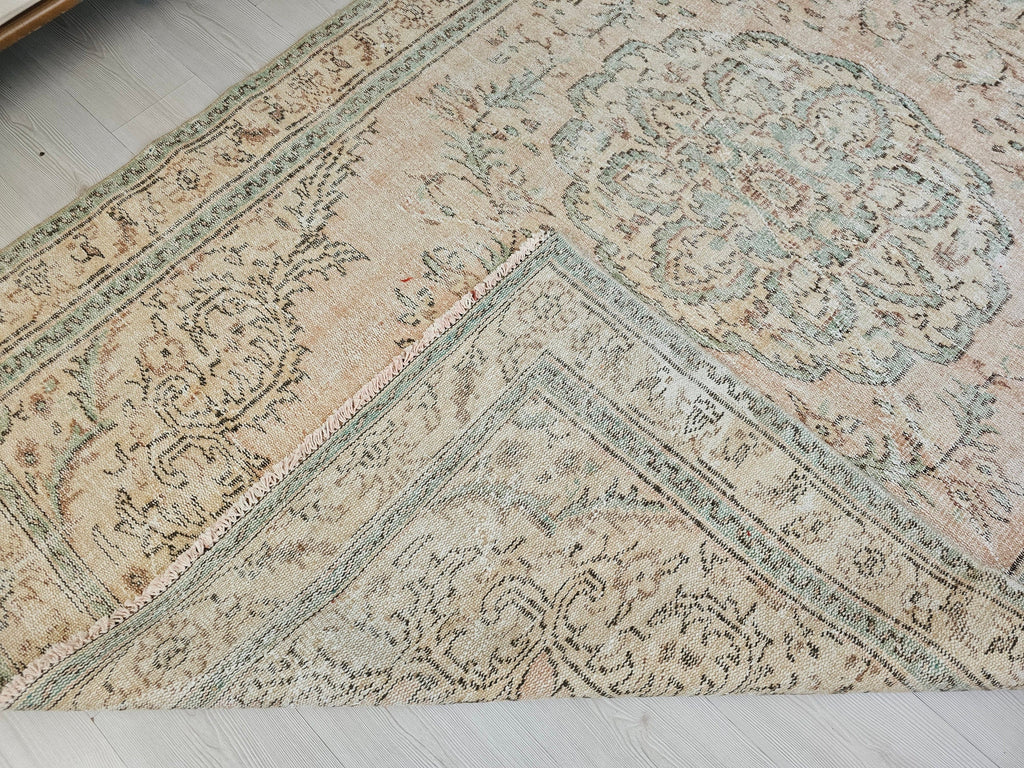 6x9 Vintage Turkish Oushak Area Rug, Rust and Green //5.74x9.20