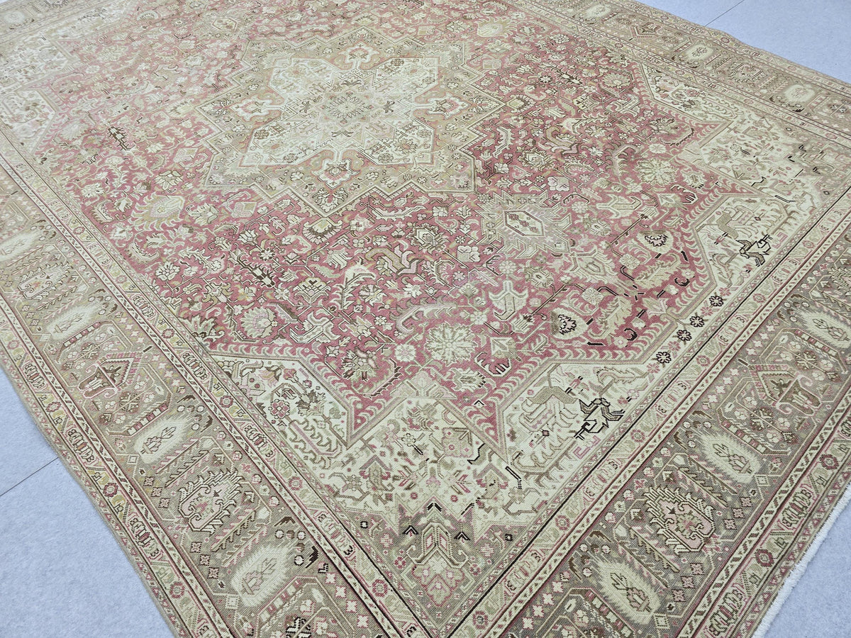 Vintage Hand-Knotted Wool Rug • Dusty Rose Medallion Turkish Carpet