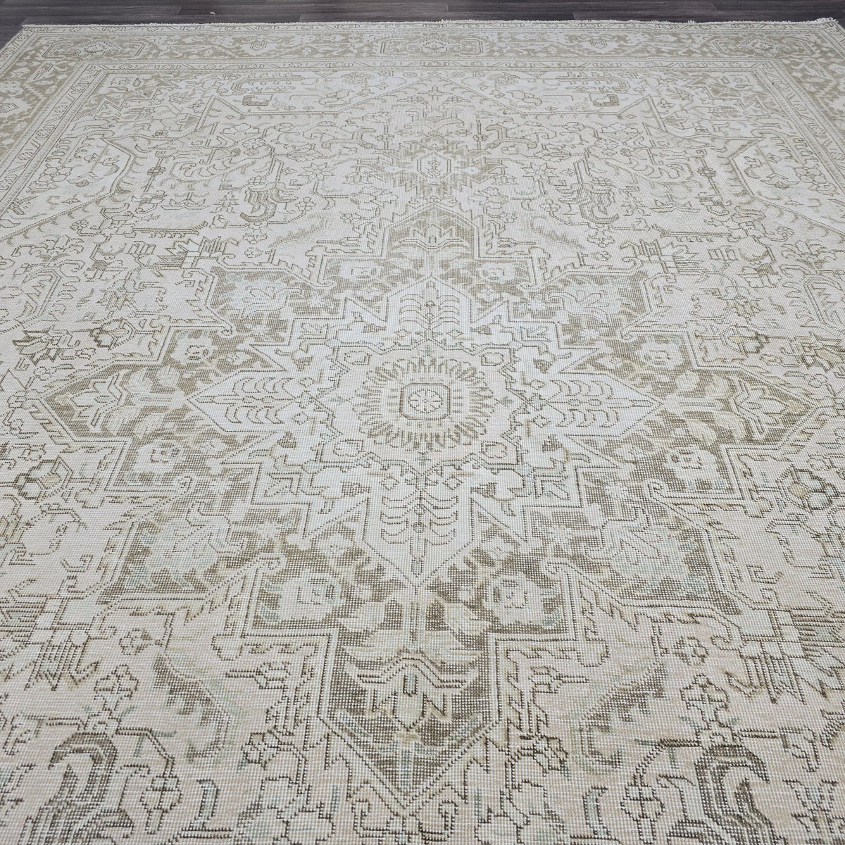 Oversized Neutral Turkish Oushak Rug (9.5x13 ft), Vintage Wool Carpet