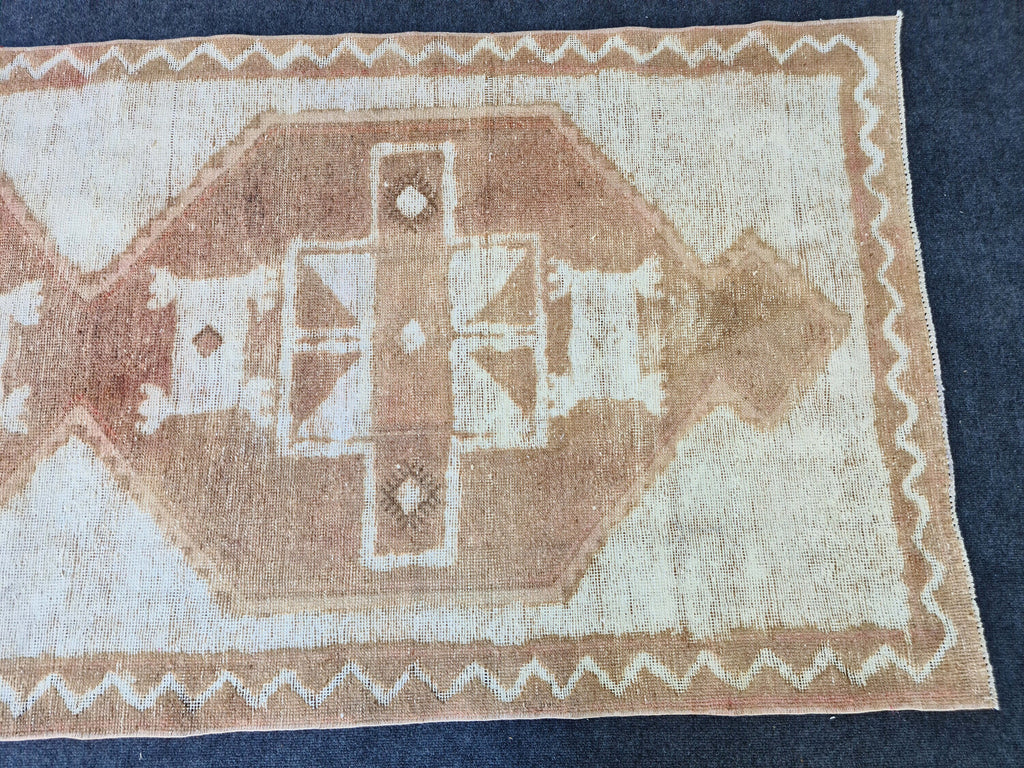 Hand Knotted Wool Oushak Runner: 4x12 Vintage Turkish Rug
