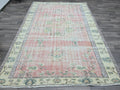 6x9 Vintage Turkish Oushak Rug: Pink Floral Wool Carpet