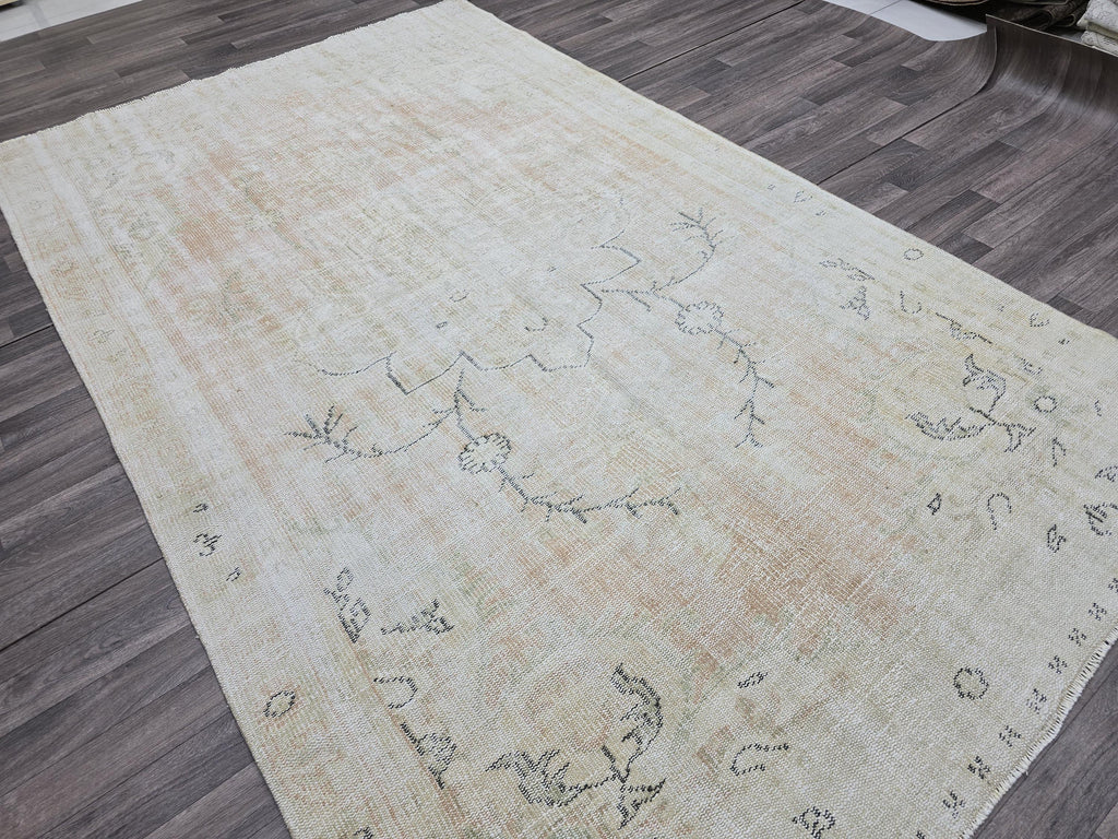 6x10 Vintage Turkish Oushak Rug: Hand-Knotted Wool, Neutral Beige