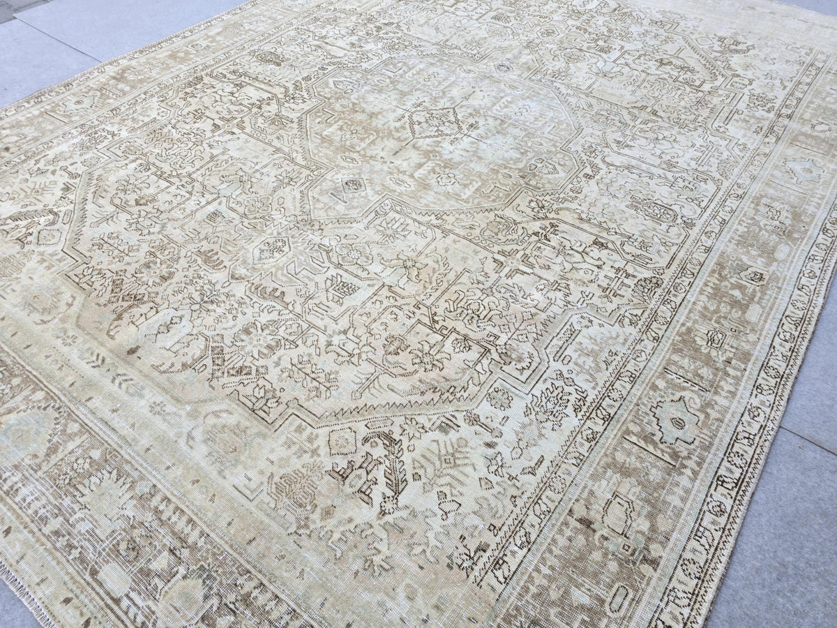 9x12 Neutral  Turkish Arean Rug Hand Knotted Vintage // 9.3x12.20 feet