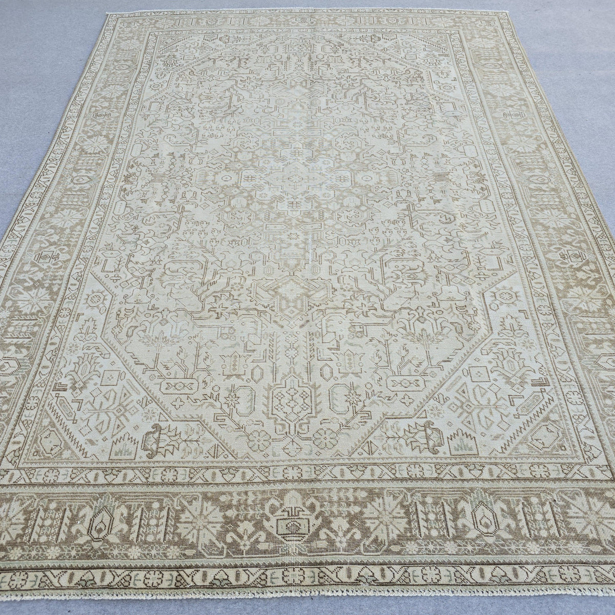 8x11 Handwoven Oushak Rug: Neutral Vintage Turkish Wool Carpet, Rug for Livingroom and Bedroom , Room size Area Rug, Authentic Muted rug