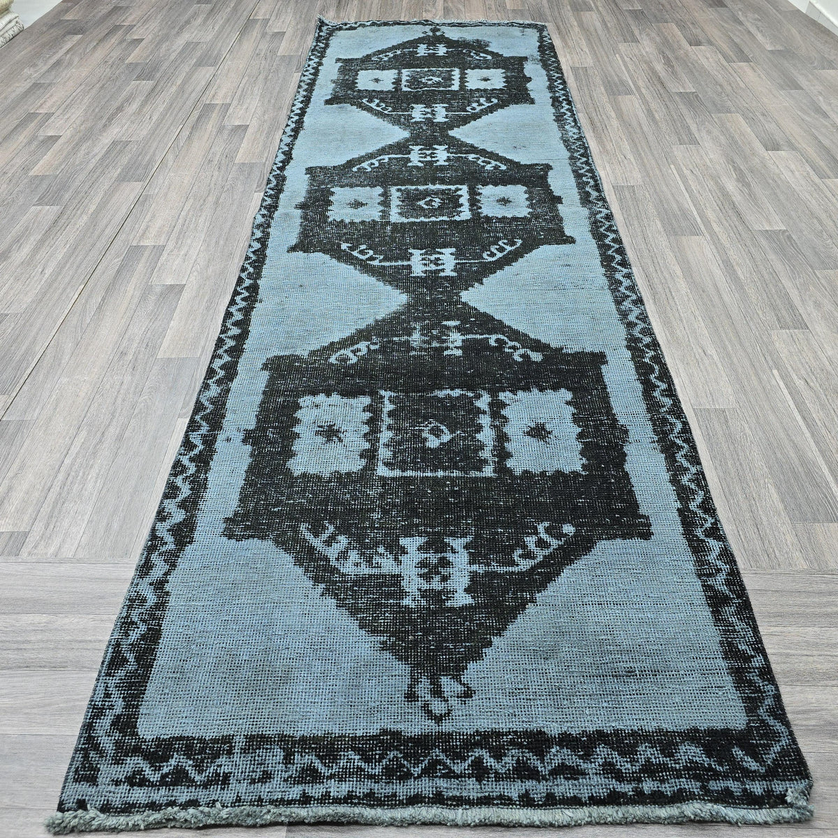 Vintage Turkish Runner Rug: Handwoven Wool Distressed Anatolian Decor